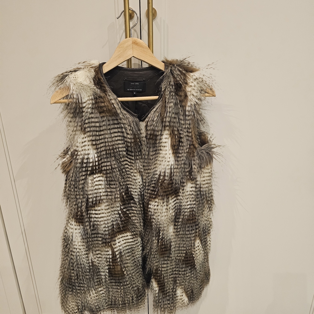 Only Faux Fur Vest in Brown and White